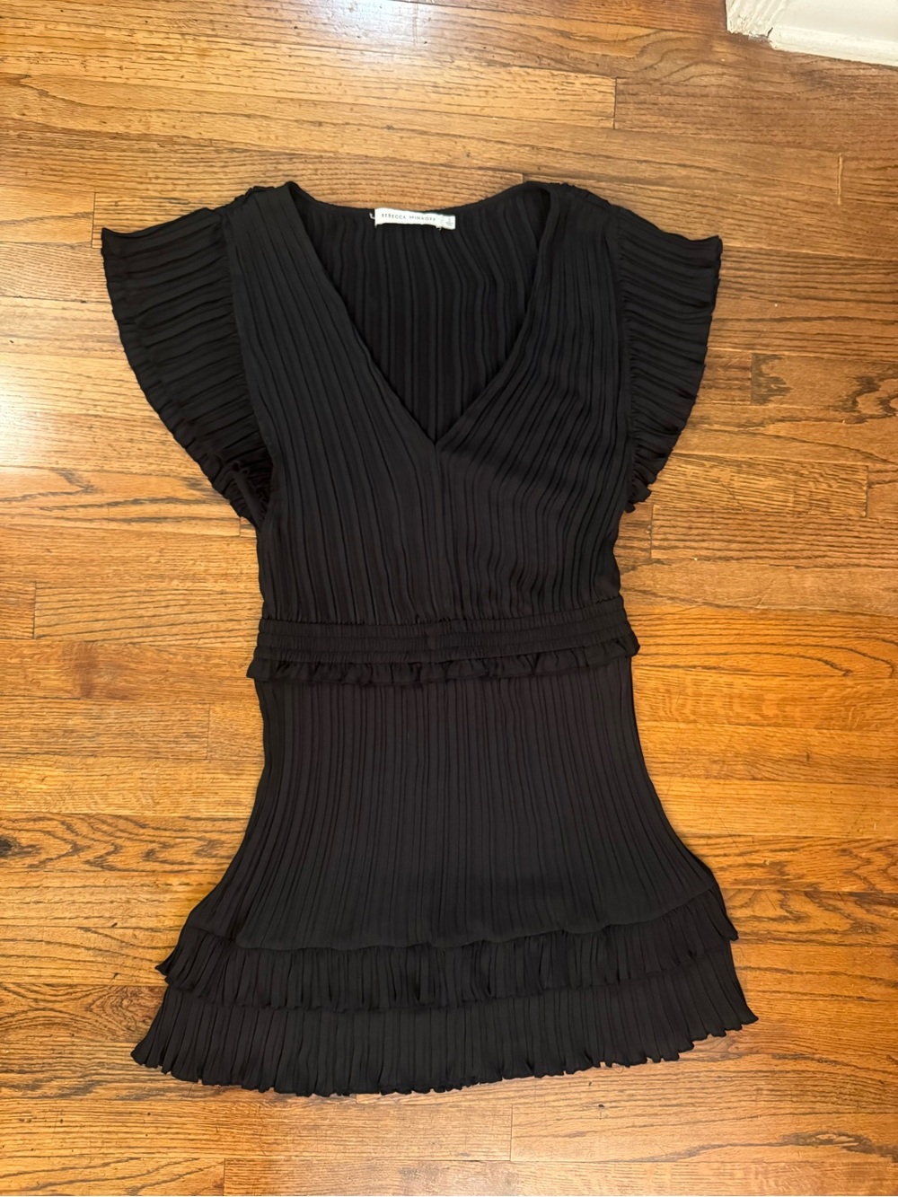 Rebecca Minkoff Cotton Linen Black Pleated Mini Dress like new